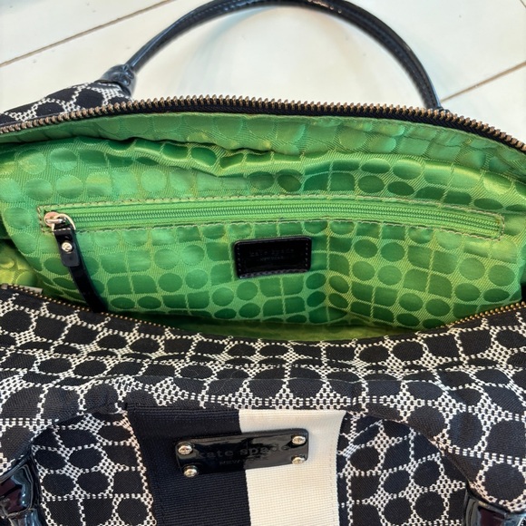 Kate Spade New York Stevie Satchel Black Cream Stripe Designer Handbag - Picture 8 of 12